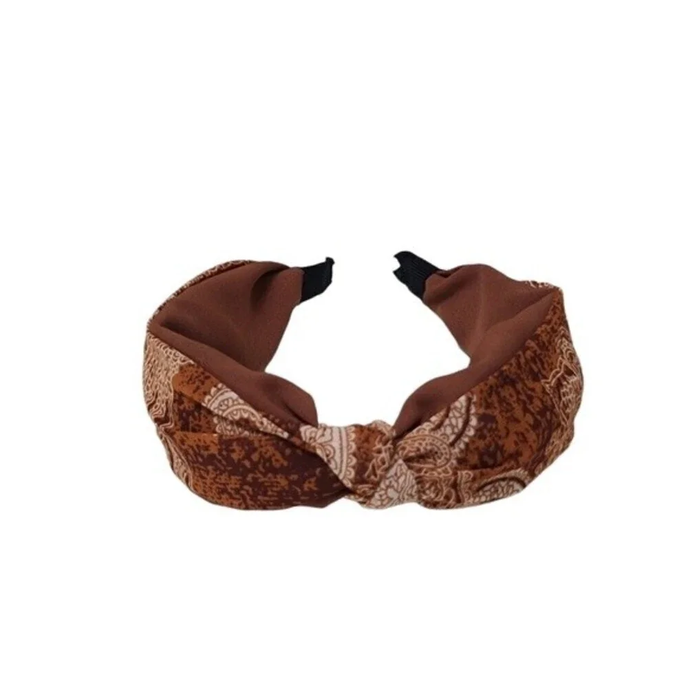 Knot Wide Brown Paisley Headband NEW